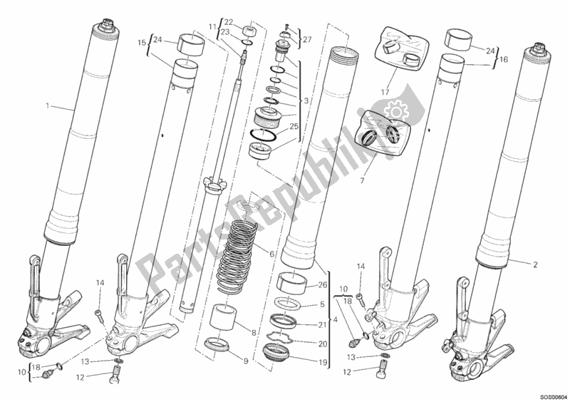 All parts for the Front Fork of the Ducati Diavel Carbon 1200 2012